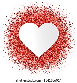 Heart on red glitter texture, romantic valentine vector illustration