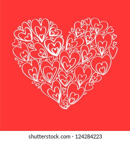 Heart on red romantic greeting card, vector background