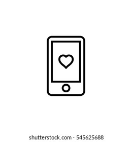 Heart on the screen of the mobile phone. Love message