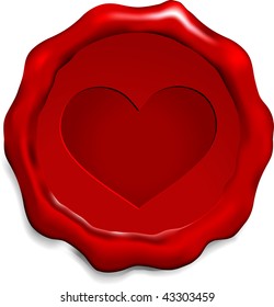 Heart on Was Seal Original Vector Illustration Wax Seal Letter Stamp Ideal for Old Style Concept