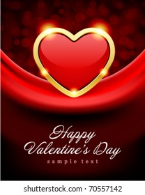 Heart on silk with light Valentine's day vector background
