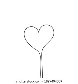 Heart on stick continuous one line drawing, Black and white vector minimalist illustration of love concept made of one line