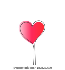 Heart on stick continuous one line drawing, Vector minimalist illustration of love concept made of one hand drawn line and Heart bright gradient