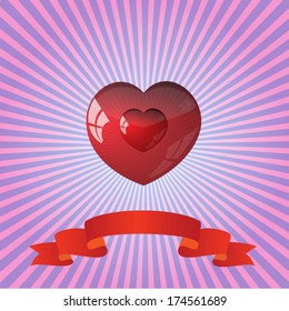 heart on striped color background