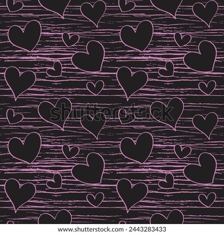 Heart on Striped Grudge Texture Pink and Black Vector Seamless Pattern