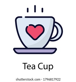 heart on tea cup color line icon isolated on white background