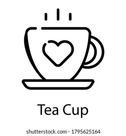 heart on tea cup line icon isolated on white background