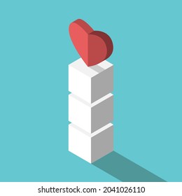 Heart on top of cubes stack. Love, inspiration, courage, communication, management, health and soul concept. Flat design. EPS 8 vector illustration, no transparency, no gradients