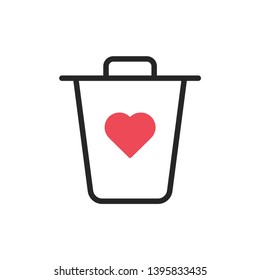 Heart On Trash Can Social Media Icon Isolated On White Background. Hide Like Symbol Modern Simple Vector Icon For Web Site Or Mobile App
