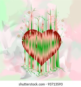 Heart on trees background. Spring, love and eco background. Vector illustration.