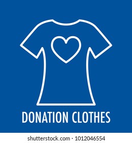 Heart on t-shirt line icon. Logo template for charity and donation clothes in linear style. Vector illustration isolated on blue.