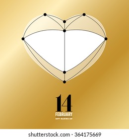 Heart on Valentine's Day in style vector on a gold background