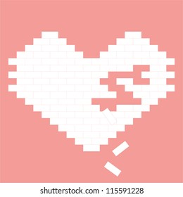 heart on wall - Valentine's day, brick, with place for text, pink color, vector illustration