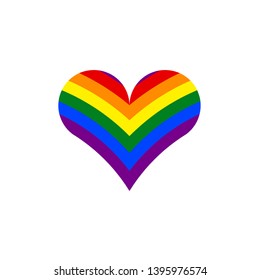 Heart on white background with 6 official LGBT rainbow colors. Modern print for gay pride poster, background, wallpaper, sticker template. Colorful postcard. Simple flat design. Symbol of love, joy. 