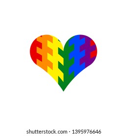 Heart on white background with 6 official LGBT rainbow colors. Modern print for gay pride poster, background, wallpaper, sticker template. Colorful postcard. Simple flat design. Symbol of love, joy. 