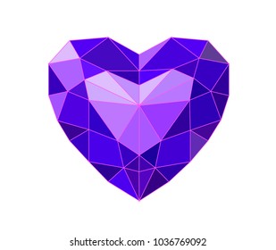 Heart  on white background. 
The heart is drawn in the style of low poly. 
Geometric  purple heart.