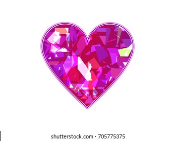 Heart on white background. Geometric chaos, broken particles. Symbol of love. Vector illustration