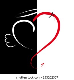 Heart on a white and black background