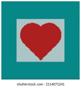 heart on white and blue soft background with knitting texture