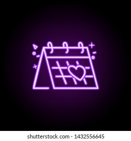 Heart oncalendar dusk style neon icon. Elements of birthday set. Simple icon for websites, web design, mobile app, info graphics