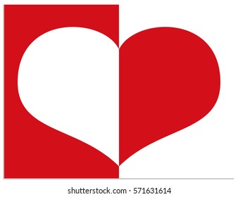 Heart, one half of which is created using the negative space and the other is created from a positive space. Isolated vector sign icon illustration of heart.