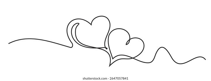Heart one line art. Continuous linear love shape, wedding lineart icon, minimalist valentine day graphic design, heart doodle stroke