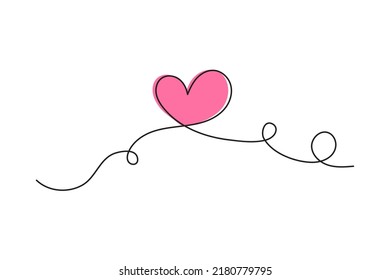 Heart one line art, hand drawn continuous  contour. Romantic symbol for February 14. Simple minimalist design. Editable stroke. Isolated. Vector illustration