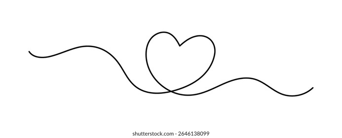 Heart one line art, hand-drawn heart, continuous contour, love concept. Feelings expression, festive enamored design romantic element Valentine's Day simple minimalist design. Editable stroke. 