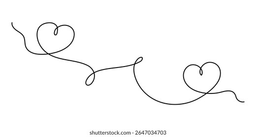 Heart one line art, hand-drawn heart, continuous contour, love concept. Feelings expression, festive enamored design romantic element Valentine's Day simple minimalist design. Editable stroke. 
