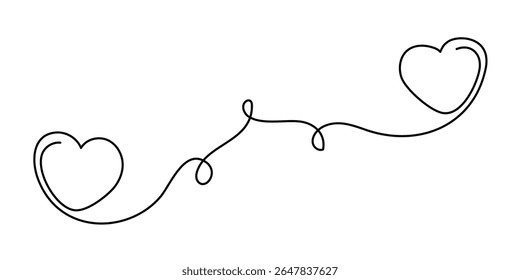 Heart one line art, hand-drawn heart, continuous contour, love concept. Feelings expression, festive enamored design romantic element Valentine's Day simple minimalist design. Editable stroke. 