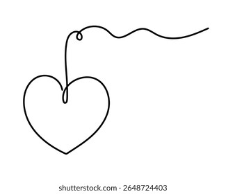 Heart one line art, hand-drawn heart, continuous contour, love concept. Feelings expression, festive enamored design romantic element Valentine's Day simple minimalist design. Editable stroke. 