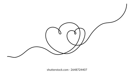 Heart one line art, hand-drawn heart, continuous contour, love concept. Feelings expression, festive enamored design romantic element Valentine's Day simple minimalist design. Editable stroke. 