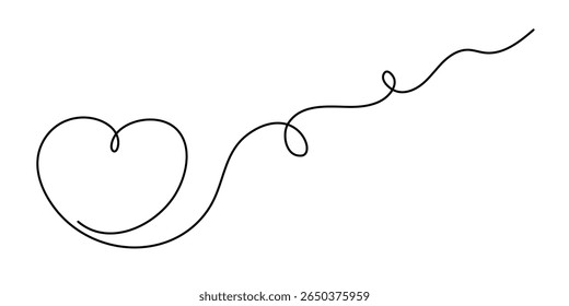 Heart one line art, hand-drawn heart, continuous contour, love concept. Feelings expression, festive enamored design romantic element Valentine's Day simple minimalist design. Editable stroke. 