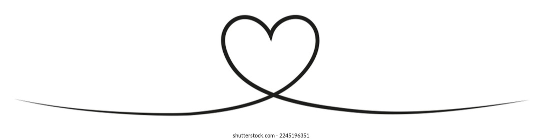 Heart one line continuous art. Love outline symbol. Valentine Day linear design. Vector isolated on white.