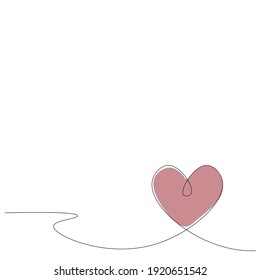 Heart one line drawing, vector illustration