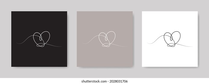 Heart one line print icons. Love silhouette illustrations set. Wedding collection of art print shapes.