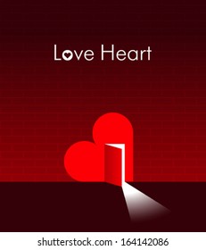 Heart with an open door in it. Creative illustration