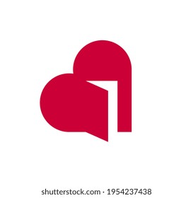 Heart open with door vector simple icon or logo, graphic design element with concept of being open for new feelings, help aid and assistance idea, care and family.