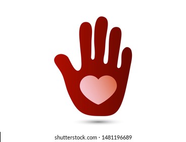 Heart in the open palm. Icon, flat design. The concept of charity, volunteering, love, kindness, family, social problems. Vector illustration for your design.