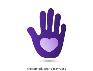 Heart in the open palm. Icon, flat design. The concept of charity, volunteering, love, kindness, family, social problems. Vector illustration for your design.