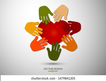 Heart, open palms. Icon, flat design. The concept of charity, volunteering, love, kindness, family, social problems. Vector illustration for your design.