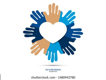 Heart, open palms. Icon, flat design. The concept of charity, volunteering, love, kindness, family, social problems. Vector illustration for your design.