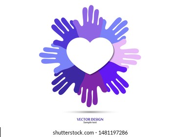 Heart, open palms. Icon, flat design. The concept of charity, volunteering, love, kindness, family, social problems. Vector illustration for your design.