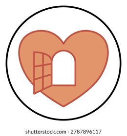 Heart with an open window line icon symbol of open mindedness new opportunities love and freedom.