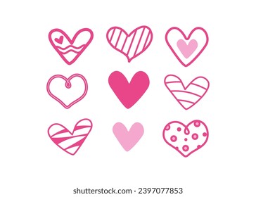 Heart options. Valentine. Set of doodle style hearts. Vector icons, design for Valentine's Day, background  isolated.