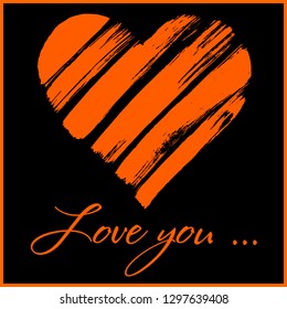 Heart of orange color shape design for love symbol created with texture in handmade watercolor technique. Love you. Valentine's day. Graphic element in technique vector illustration. Grunge style.