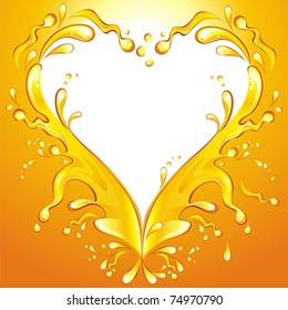 Heart. Orange juice frame. Vector illustration.