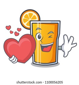 With heart orange juice mascot cartoon