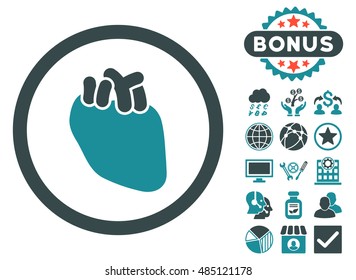 Heart Organ icon with bonus elements. Vector illustration style is flat iconic bicolor symbols, soft blue colors, white background.