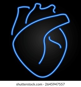 heart organ neon sign, modern glowing banner design, colorful modern design trends on black background. Vector illustration.